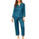 thumbnail image 1 of Conjunto de salón de satén para mujer INSPIRE CHIC, camisa de botones de manga larga con pantalones, pijamas de seda en azul pavo real, 1 of 6