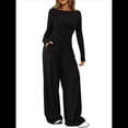 thumbnail image 3 of Conjuntos de Dos Piezas para Mujer: Camiseta Asimétrica de Larga, Pantalones Anchos y Chándal Informal. Negro XL, 3 of 8