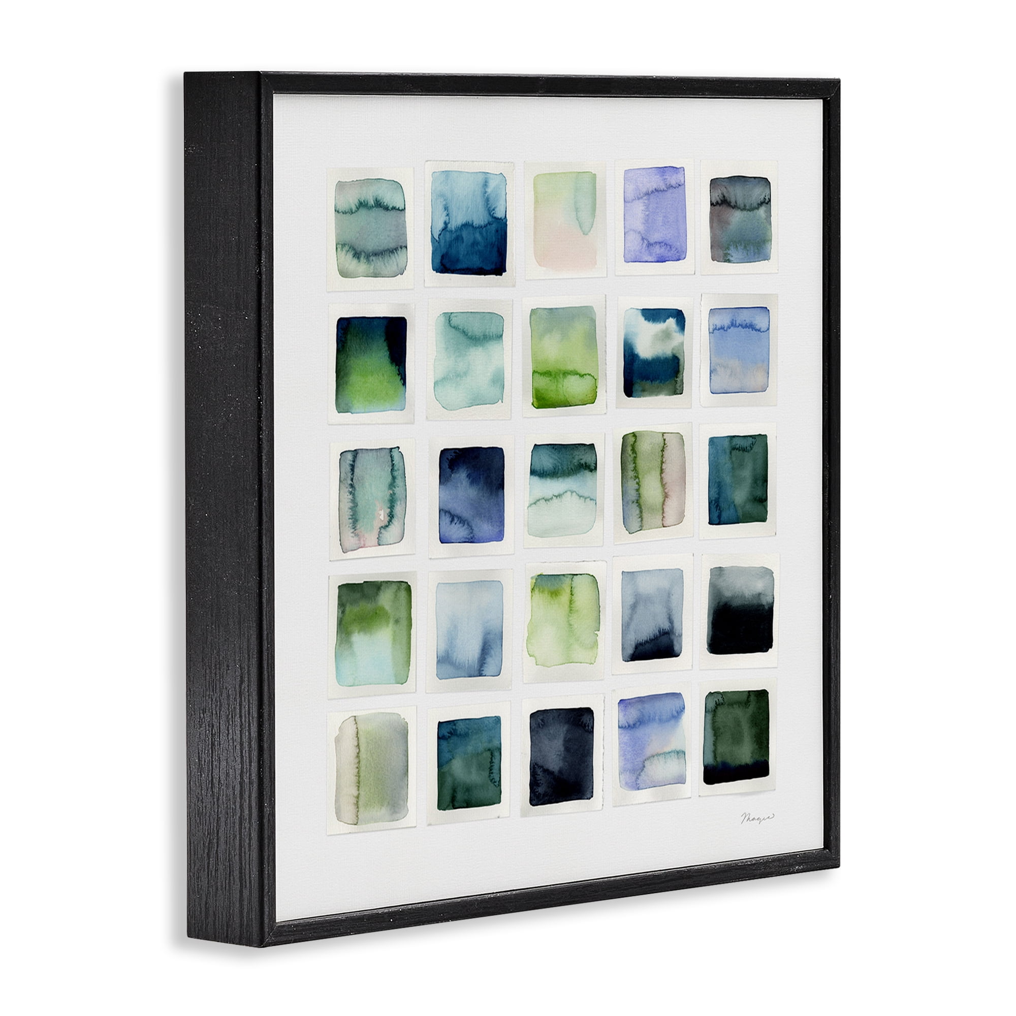 Stupell Industries Watercolor Patterned Squares Abstract Painting Black Framed Art Print Wall Art, 24 x 24