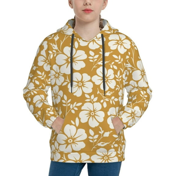 Rateoe Rose Flowers Pattern Boys Hoodie, Youth Pullover Hooded Sweatshirt, Kangaroo Pocket Hoodie for Kids-Small