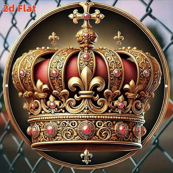 HELLOYOUNG Golden Crown Metal Wall Art -  Sign with Intricate Red Gold Accents, Indoor/Outdoor Home Garden BarDecor, Luxurious Gift