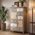 thumbnail image 2 of Vintage Tall Wooden Accent Cabinet with 7 Drawers & 2 Doors, Rustic Multicolor Carved Storage Chest for Living Room, Bedroom, Bathroom, Farmhouse Style Decor (27.76" L x 14.37" W x 47.44" H) No.0022, 2 of 8