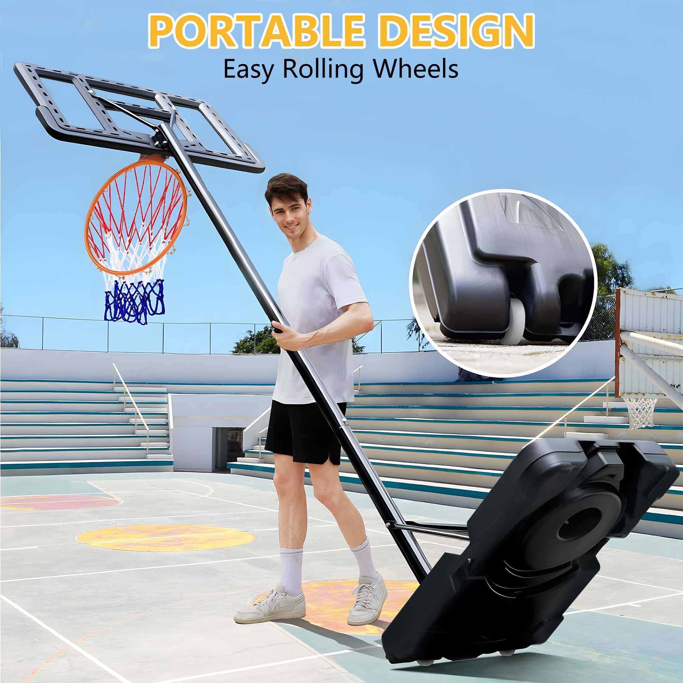 Portable Basketball Hoop Outdoor System for Kids and Adults, 4.9-10FT Height Adjustable Basketball Goal System with 44inch Shatterproof Backboard, Segmart Basketball Hoop with Large Base for Backyard