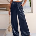 thumbnail image 4 of Wutalume Women's Satin Palazzo Pants, Summer Casual Wide Leg Trousers, Flowy Beach Vacation Outfits,Elastic Waist, Dress Up or Down,Navy L, 4 of 5