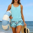 thumbnail image 2 of nerohusy Women's Floral Print Tankini Sets Two Piece Round Neck Tanks Bathing Suits with Built in Bra and Shorts,Light Blue,L, 2 of 6