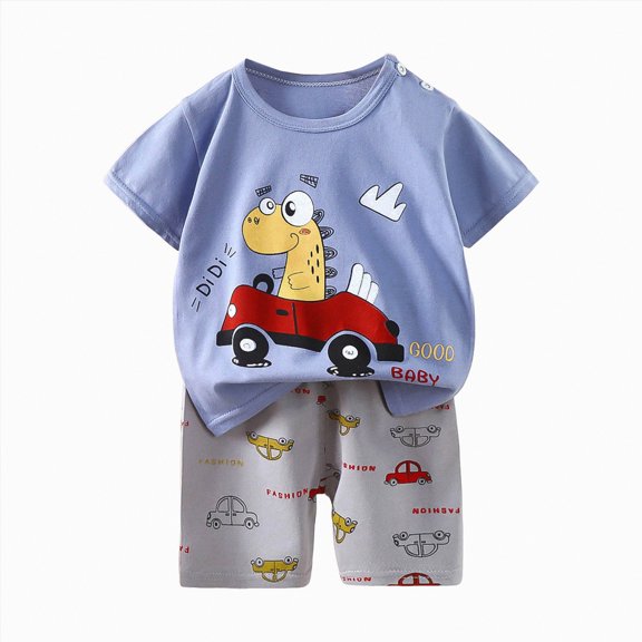 NIEWTR Toddler Baby Boy Outfit Summer Clothes Dinosaur Print Cart Embroidery Short Sleeve T Shirt Shorts Set Summer Clothes 1T 2T 3T 4T 5T(Red,3-4 Years)