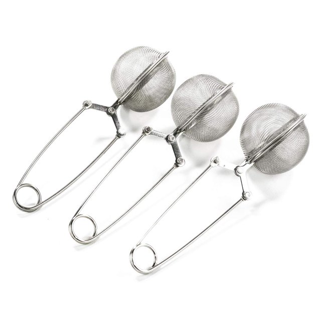 Paquete de 3 coladores de té de malla con forma de bola y asa para té de hojas sueltas y especias calientes, infusor de té de acero inoxidable, filtro de té