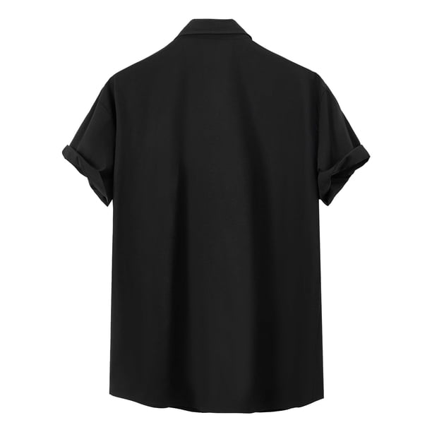 Camisa de manga corta con cuello vuelto y color liso para hombre, primavera/verano - Prenda informal de poliéster para el trabajo/el día a día