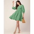 thumbnail image 4 of Moomaya Solid Flared Dress For Women Round Neck Long Sleeves Tiered Short Summer Dress, 4 of 8