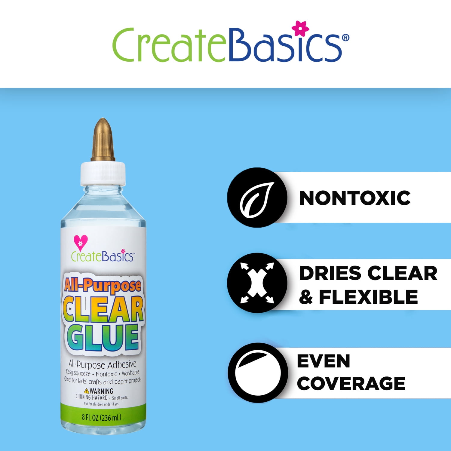 Create Basics All-Purpose Clear Glue 8 fl oz, Great For Kids