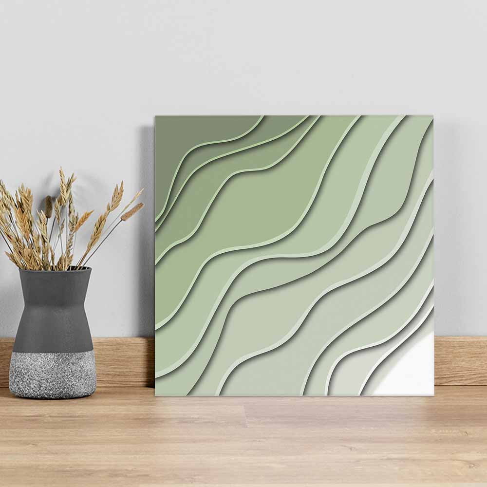 Sage Green Canvas Wall Art, Ombre Stripes Geometric Color Gradient Framed Wall Decor Modern Artwork Prints Painting for Living Room, Bedroom, Kitchen & Cafe Decor 16x16 Inch