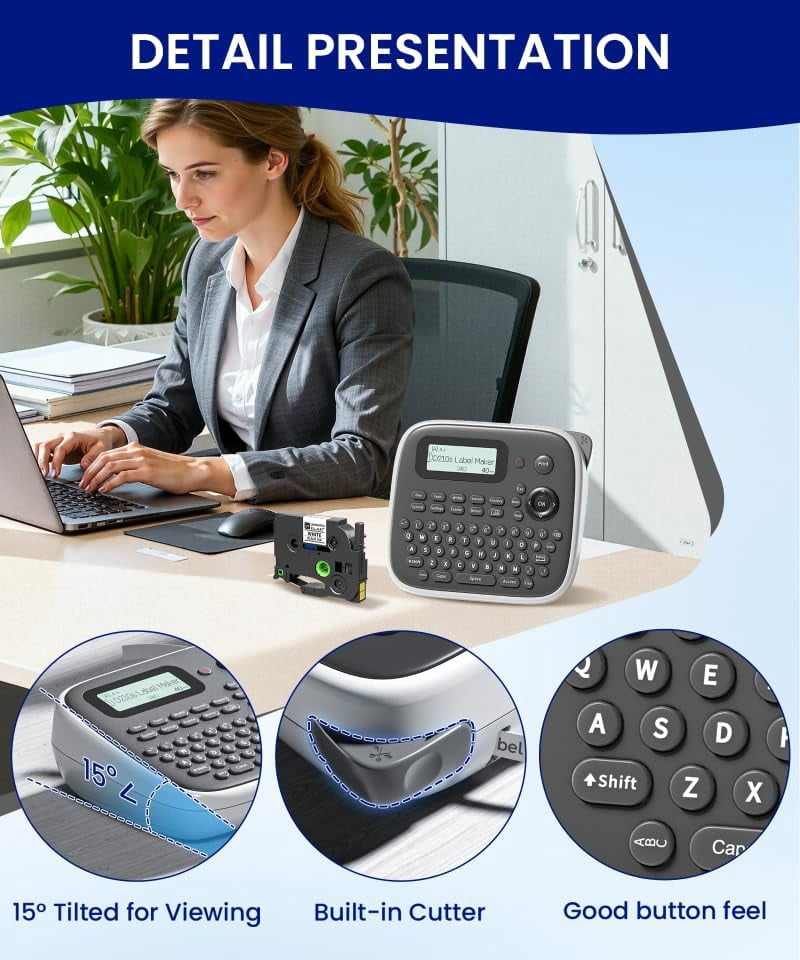 Label Maker, Label Maker Machine with-Tape, Labeler Machine with Waterproof-Labels 12mm 0.47, Laminated Inkless Label Printer, D210s Labeling Maker for Home Organization School Office Supplies