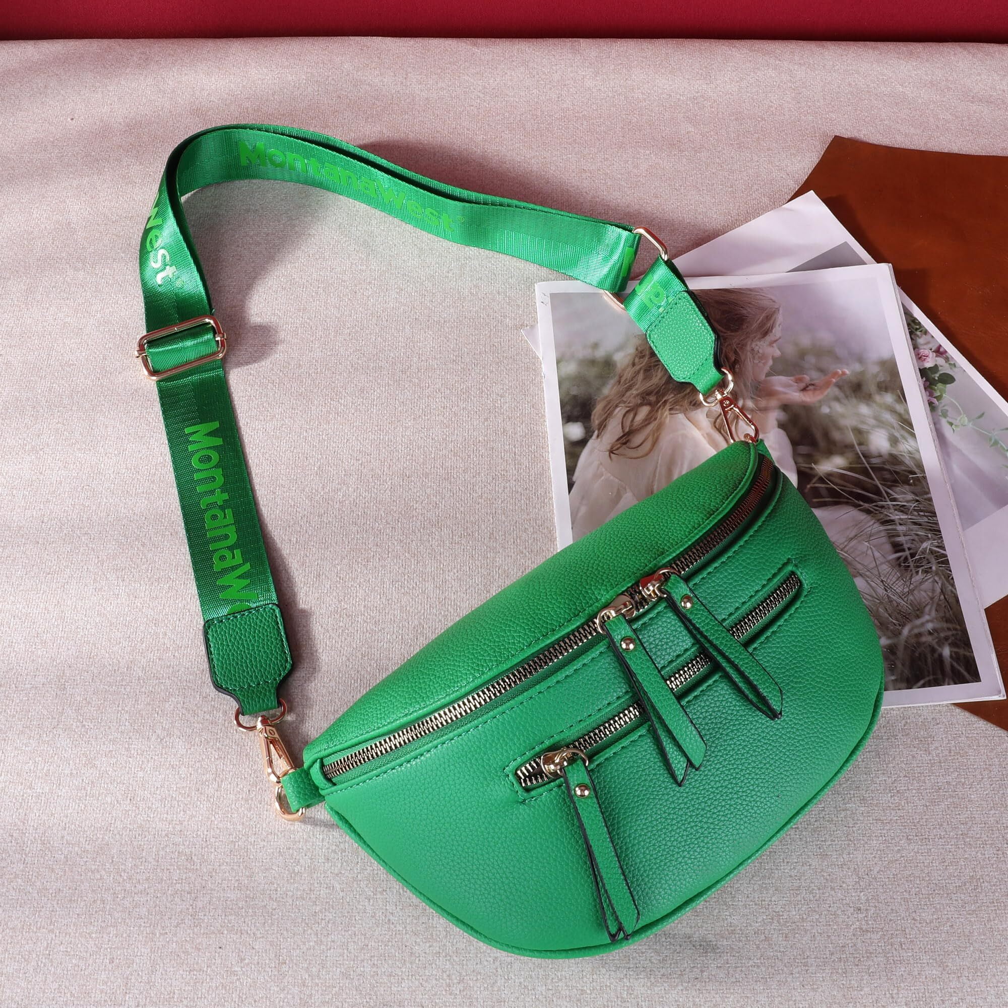 Montana West Crossbody Bags for Women Bum Bag Sling Purse with Adjustable Strap, Green