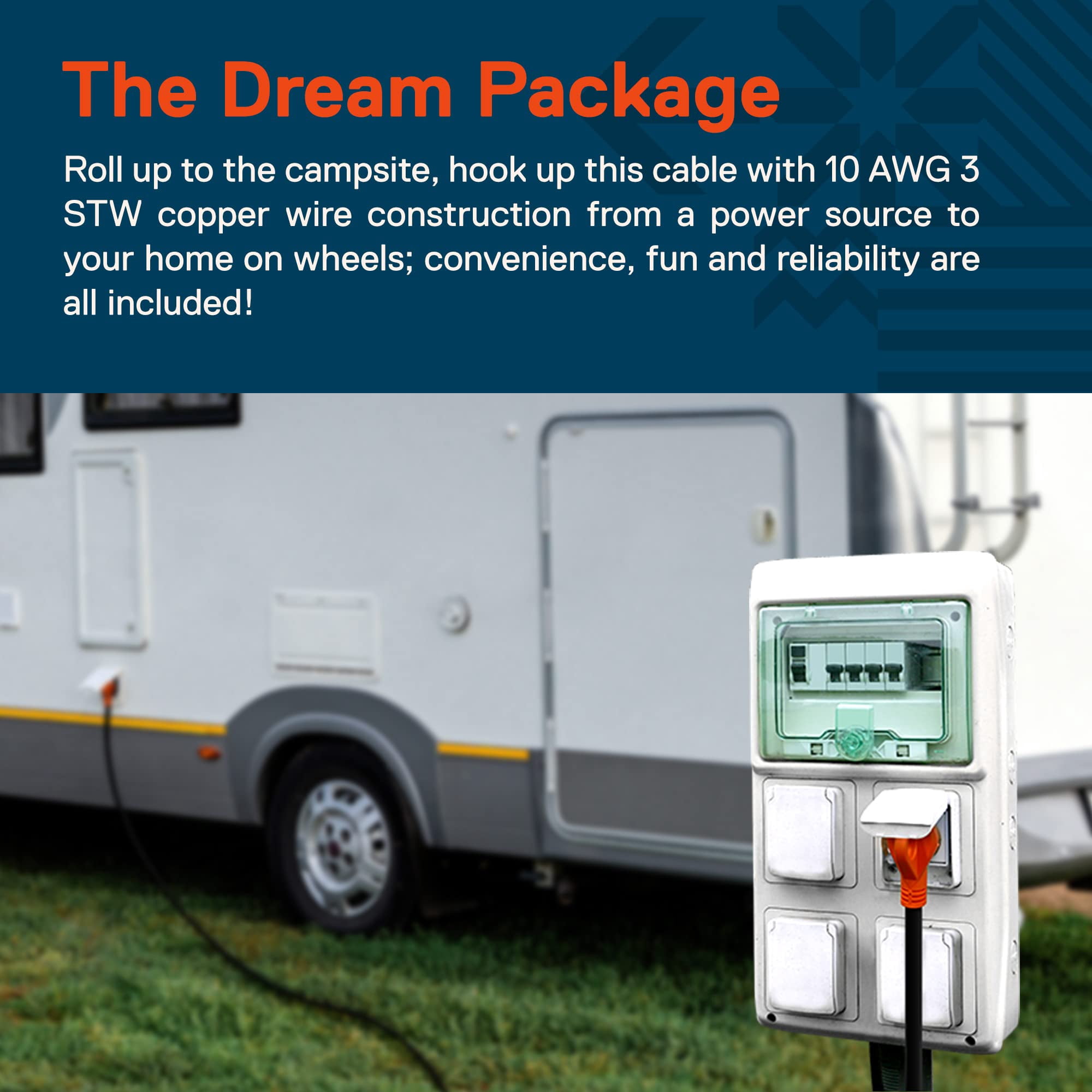 50 Feet 125V 30A RV Power Extension Cord [NEMA TT-30P/30R] [Heavy Duty 10/3 Gauge STW Copper Wires] [LED Indicator] [ETL Listed] [EZ-Grip Handle] For RV Trailer Camper Campsite