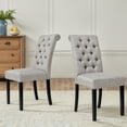 thumbnail image 3 of Subrtex Upholstered Dining Chair with Scrolled Back and Button Tufting, Modern Fabric Kitchen Side Chair (Set of 2, Light Gray), 3 of 8