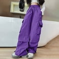 thumbnail image 7 of Ccpelsie Girls Streetwear Cargo Pants Spring Collection Baggy Wide Leg with Cargo Pockets and Adjustable Waist Comfort Fit Trousers(A01-Purple,4-5 Years), 7 of 7