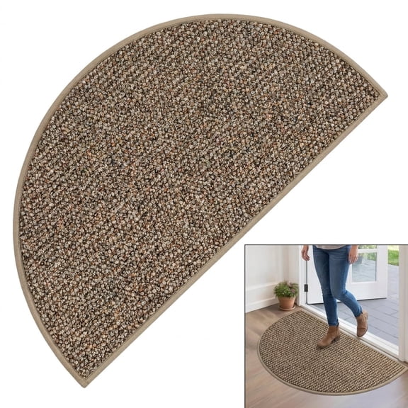 Half Circle Dirt Trapper Welcome Mat Non Slip Washable Doormat, Absorbent Low Profile Inside Door Mats for Home Entryway Rug, Indoor Outdoor Doormat for Front Back Door, Taupe Neutral Outdoor Rug