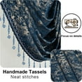 thumbnail image 4 of VOGOL Modern Waterfall Swag Valance for Bedroom, Royal Blue Textured Stripe Printing Velvet Curtain with Beaded Tassels, Vintage Rod Pocket Design, 43x110 Inches, 1 Piece, 4 of 7