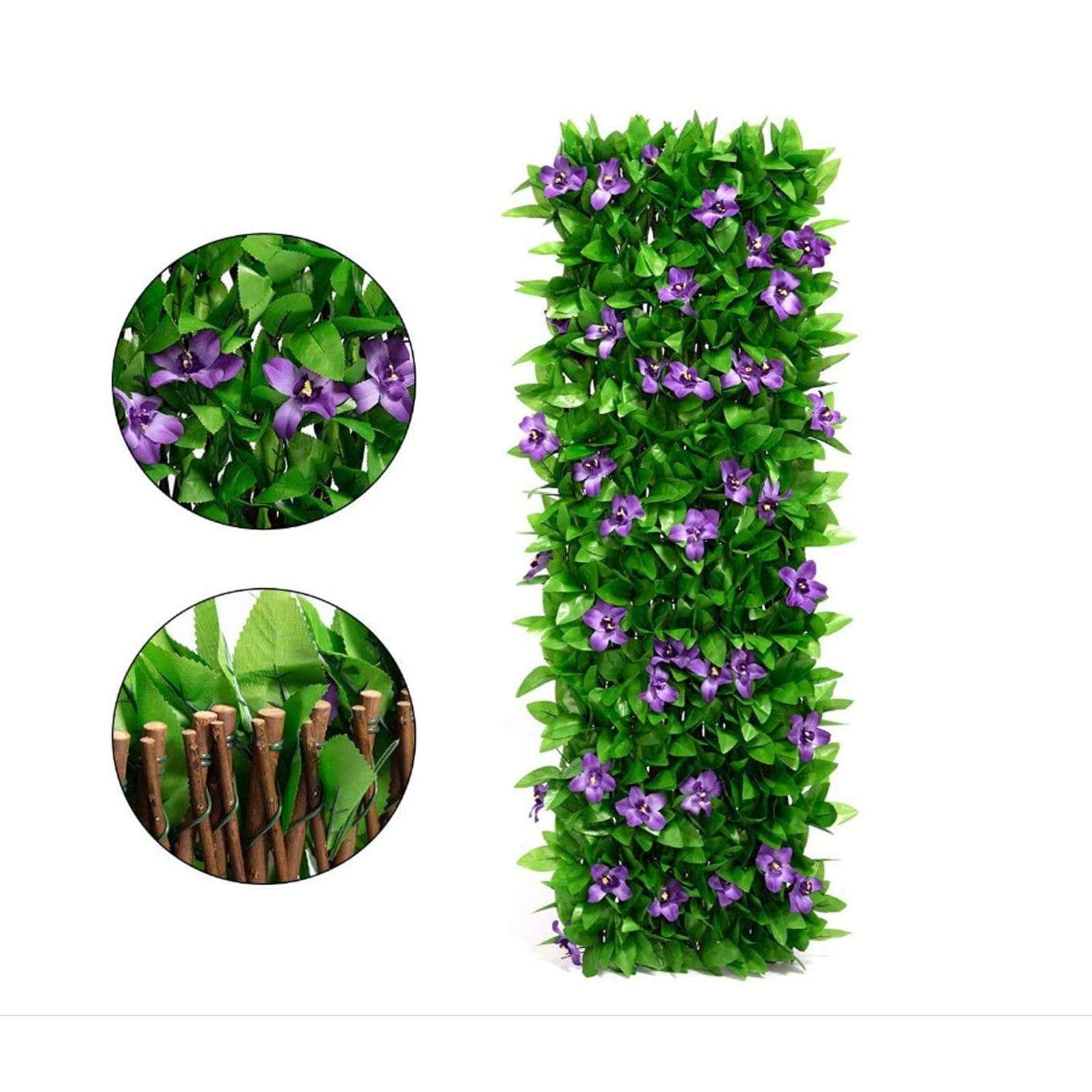 Privacy Fence, Expandable Lattice Fence, Artificial Flower Leaf Screening, Garden Edging Border Decorative, Fence Screen Garden Panels for Patio Backyard Outdoor Decor(Purple)