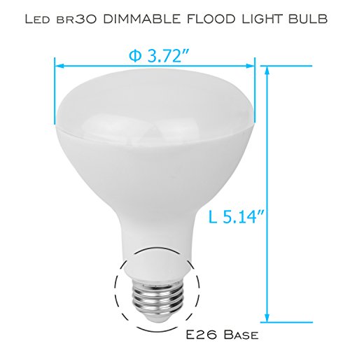 4-Pack LED BR30 Flood Light Bulbs,15w (100w Equivalent),5000K(Daylight Glow),Medium Based (E26),1350 Lumens,Dimmable,AC120V,120 Degree Beam Angle,UL-Listed and Energy Star Approved