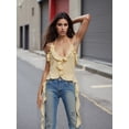 thumbnail image 3 of Gupgi Women Halter Cami Top Irregular Deep V Neck Ruffle Crop Top Solid Color Backless Tank Shirt, 3 of 9