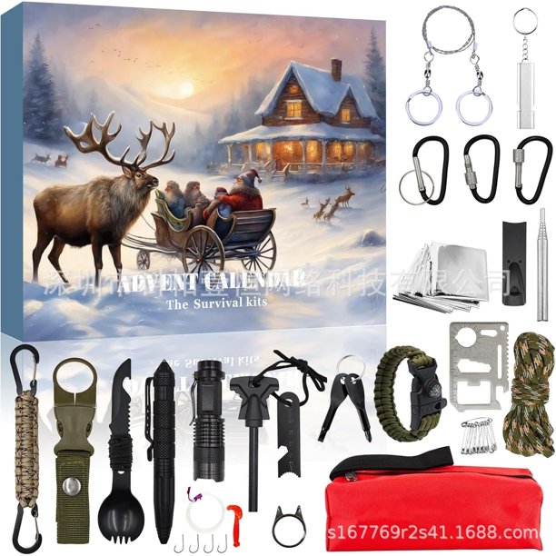 Kit de supervivencia de Adviento de Navidad, calendario de Adviento 2024, caja ciega para exteriores, caja ciega de Navidad para amantes al aire libre