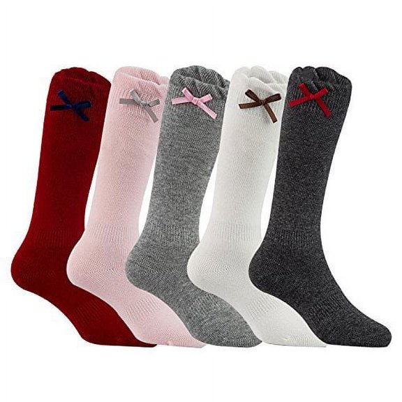 Lovely Annie Girl's 5 Pairs Fashion Knee-High Cotton Socks Butterfly Knot AJH0506 Size 2Y-5YAssorted