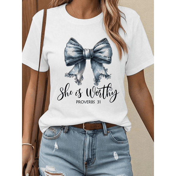 Letter Tee Top Soft Comfortable and well-fitting Short Sleeve Round Neck Cotton Comfort Fit White S-5XL