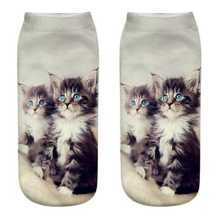 

Socks For Women 3D Novelty Crazy Funny Cat Ankle Cute Colorful Cartoon Low Cut Girls Stockings