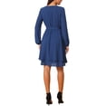 thumbnail image 3 of INSPIRE CHIC Women's Deep V Neck Wrap Long Sleeve Belted Mini Skating Flowy Dress, 3 of 5