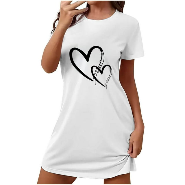 COM1950s Shorts pour Femmes, Shorts pour Femmes Grande Taille, Nuisette Courte à Imprimé Amour de la Saint-Valentin pour Femmes Grande Taille à Col Rond à Manches Courtes, Shorts pour Femmes Grande Taille, Grande Taille pour Femmes