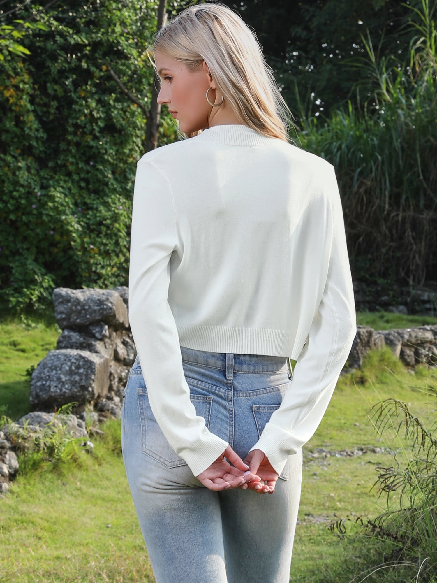 DARING DIVA Women's Long Sleeve Open Front Bolero Shrug Cropped Sweater L White