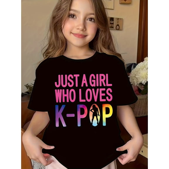 Just A Girl Who Loves Kpop Graphic Tee For Kids Girls Boys Funny Cute Style Birthday Gift Unisex Short Sleeve Cotton Tee