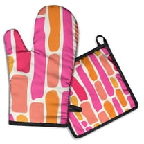 Red and Orange Modern Art Geometric Kitchen Oven Mitt and Pot Holder Sets 2 Pcs for Baking, Cooking and Grilling, Heat Resistant Up To 392 °F