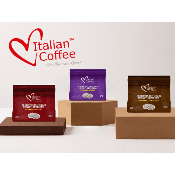 Italian Coffee pads compatible with Senseo machines, 3 Flavors mix, 54 pads