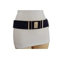 thumbnail image 4 of Women Wide Fashion Belt Midnight Blue Faux Suede Leather Gold Square Buckle S M, 4 of 6