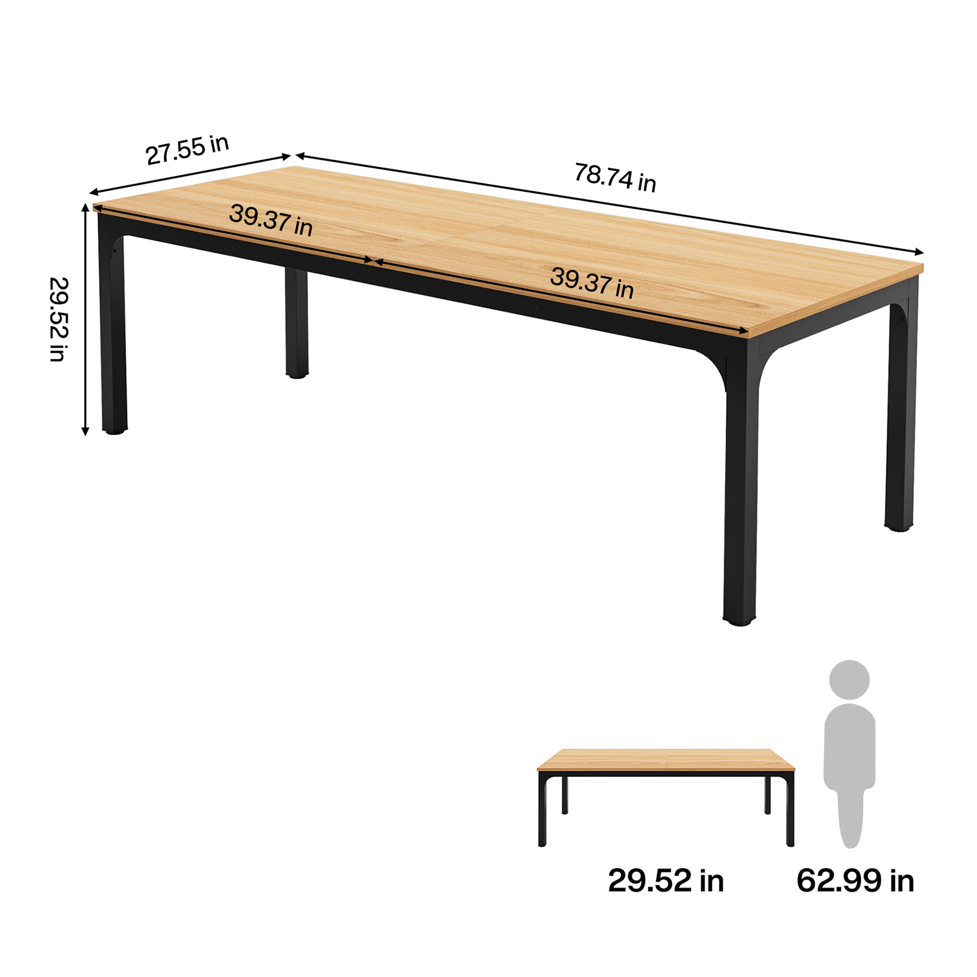 MAYEERTY 78.7 Inch Dining Table, 6-8 Seater Rectangular Table with 25mm MDF Board & Heavy Duty Metal Frame