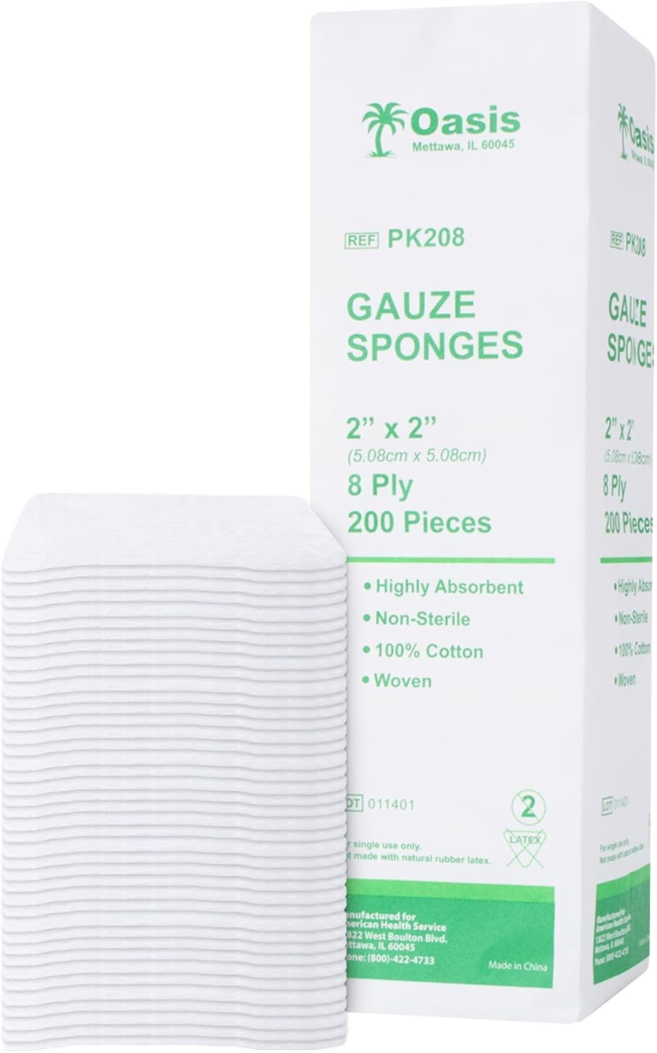 Oasis 2 x 2 inch Gauze Sponges, 100% Cotton, 8-Ply Woven Non-Sterile Gauze, 1 Case of 5000