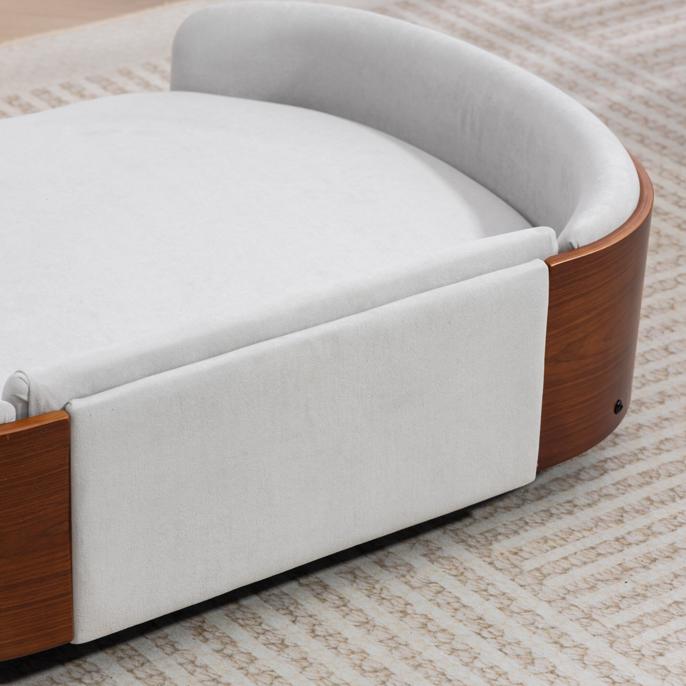 Noble House Scandinavian Elevated Large Dog Bed, Pet Sofa with Solid Wood Frame, Light Gray and Walnut
