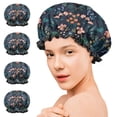 thumbnail image 7 of Shower Caps,Pioneer Flower Floral Print Pattern Waterproof Shower Cap for Women 4 Pieces,Double Reusable Hair Cover for Shower PEVA Elastic Stretch Hem, 7 of 7