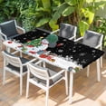 thumbnail image 2 of Black Snowman Christmas Table Cloths for 6 Foot Rectangle Tables, Gifts Xmas Tree Winter Snowflake Patio Waterproof Elastic Fitted Tablecloths, Washable Rectangular Table Cover for Camping, 2 of 8