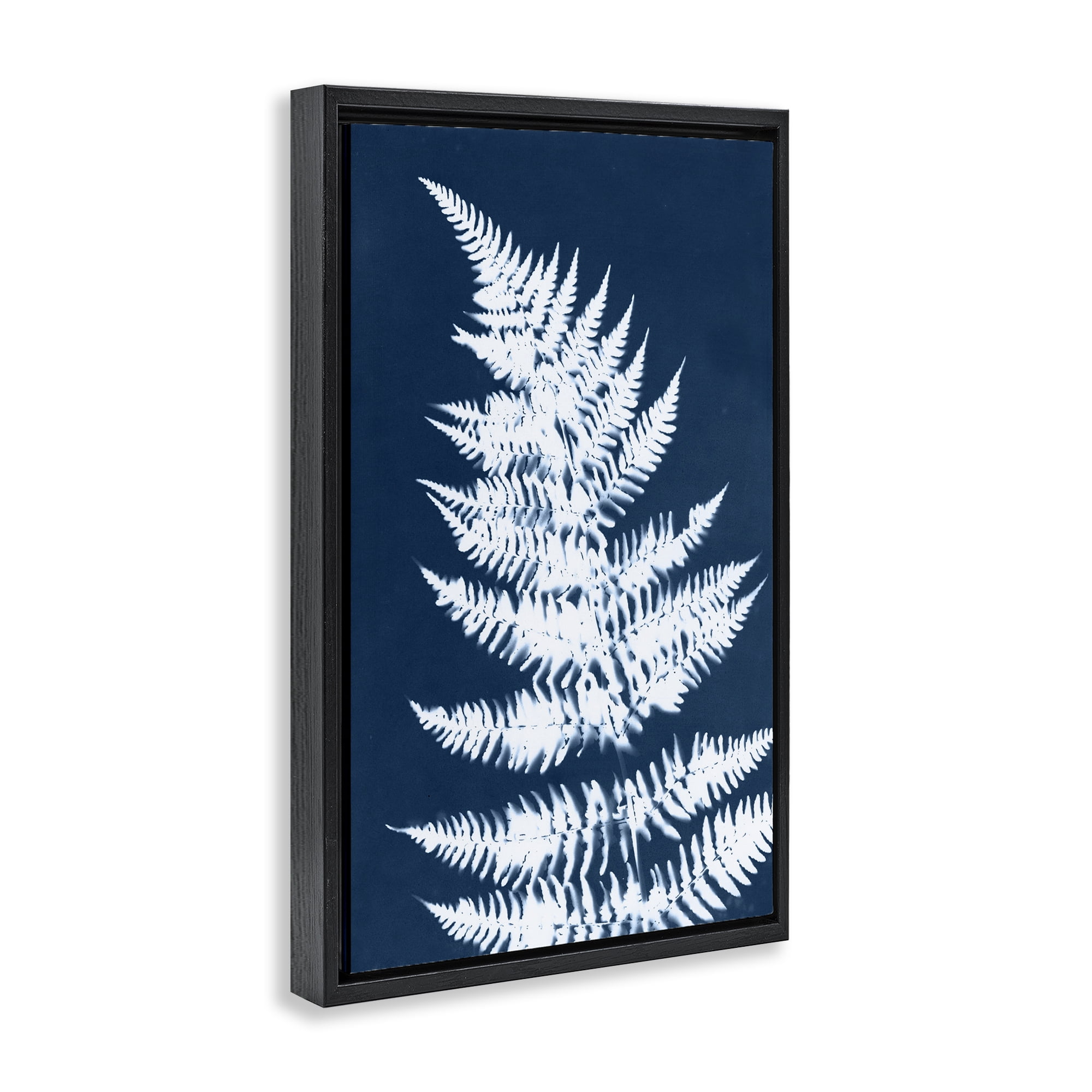Stupell Industries Blue & White Fern Botanical & Floral Painting Black Floater Framed Art Print Wall Art, 17 x 25