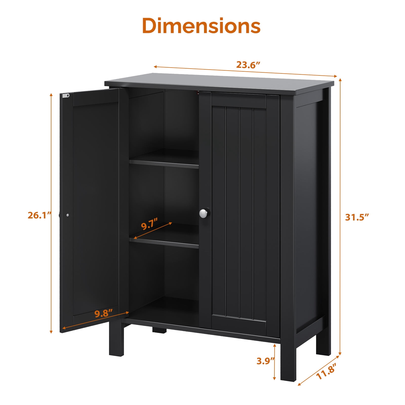 Ktaxon Bathroom Floor Cabinet Storage with 2 Doors and Adjustable Shelves, Black