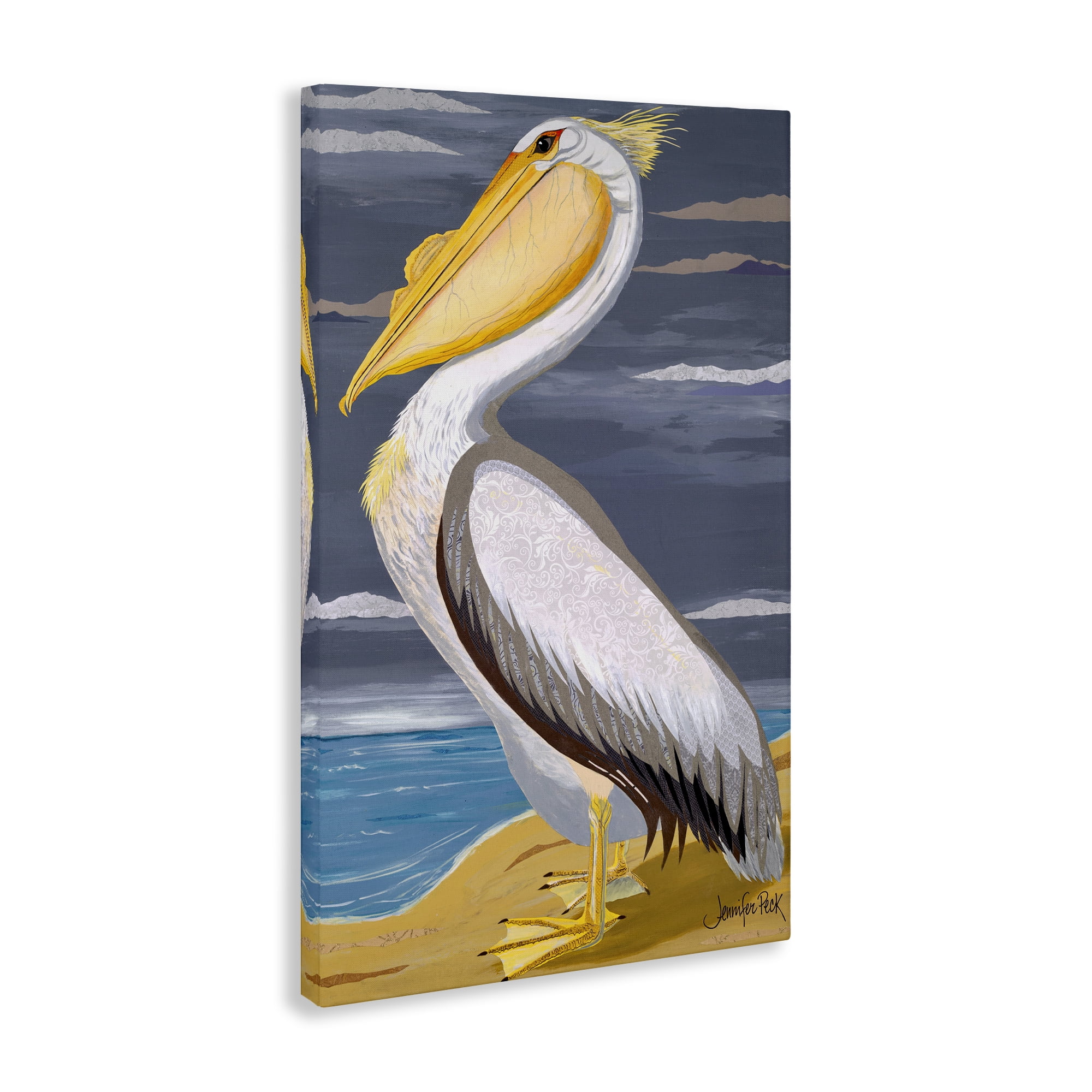 Stupell Industries White Pelican on Shore Animals & Insects Painting Gallery Wrapped Canvas Art Print Wall Art, 16 x 24