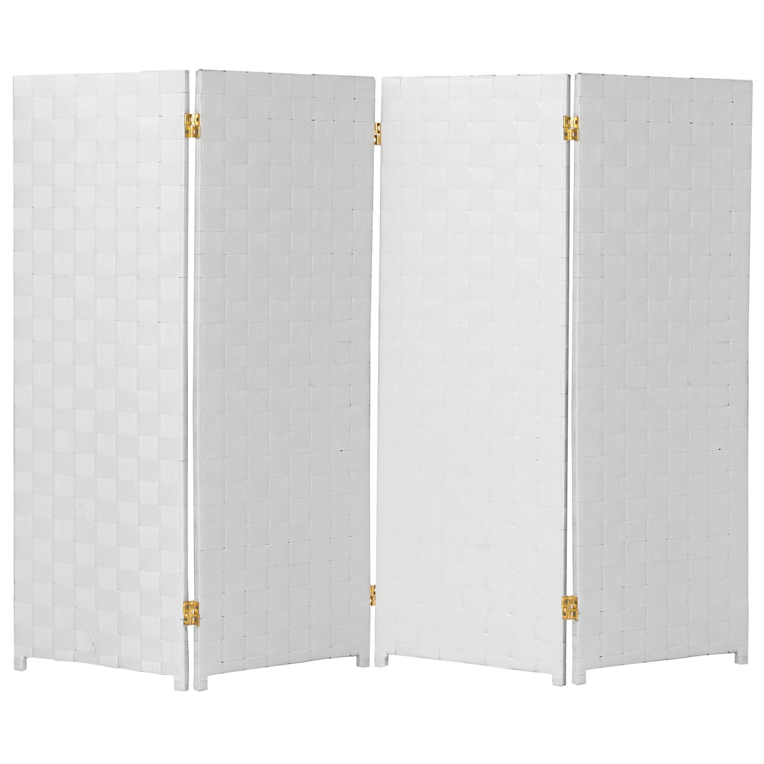 Red Lantern 4 ft. Short Woven Fiber Outdoor All Weather Folding Screen - 4 Panel - White