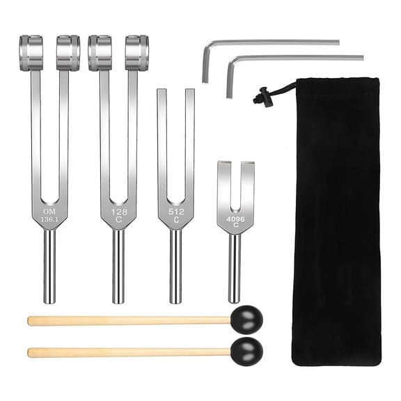 Tuning Fork Set (128Hz, 136.1Hz, 512Hz,4096Hz) of Tuning Forks with Reflex Hammer for Healing Chakra Set Healing Musical By PULMCheerger