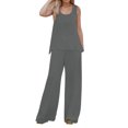thumbnail image 1 of Conjunto de 2 piezas para mujer: chaleco sin mangas y pantalones anchos, estilo boho informal, color liso, mezcla de poliéster y spandex, 1 of 5