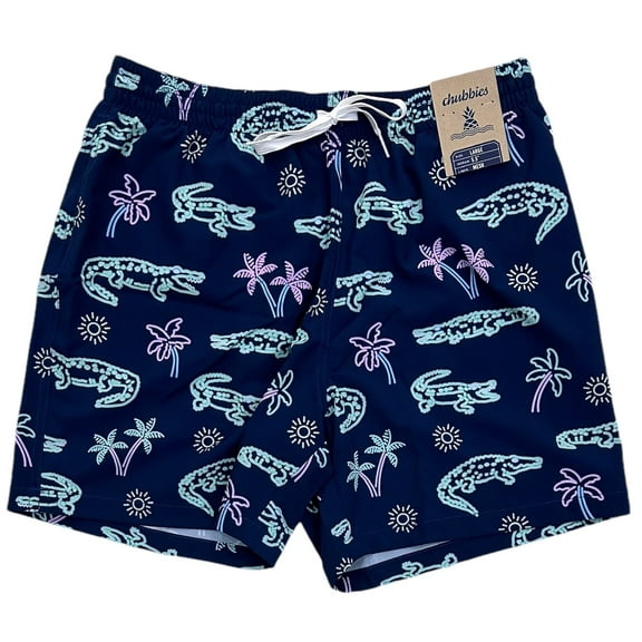 Chubbies Men's Classic Swim Trunks 5.5" The Neon Glades Lined Boardshorts (Large, Navy Alligator Palms)