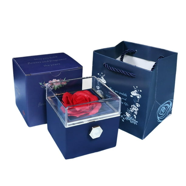 Caja de regalo con forma de rosa para joyería, estuche de lujo para collar, pendientes y pulsera. Azul