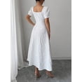 thumbnail image 2 of White Womens Embroidered Floral Square Neck Short Sleeve A-Line Midi Dress, 2 of 6